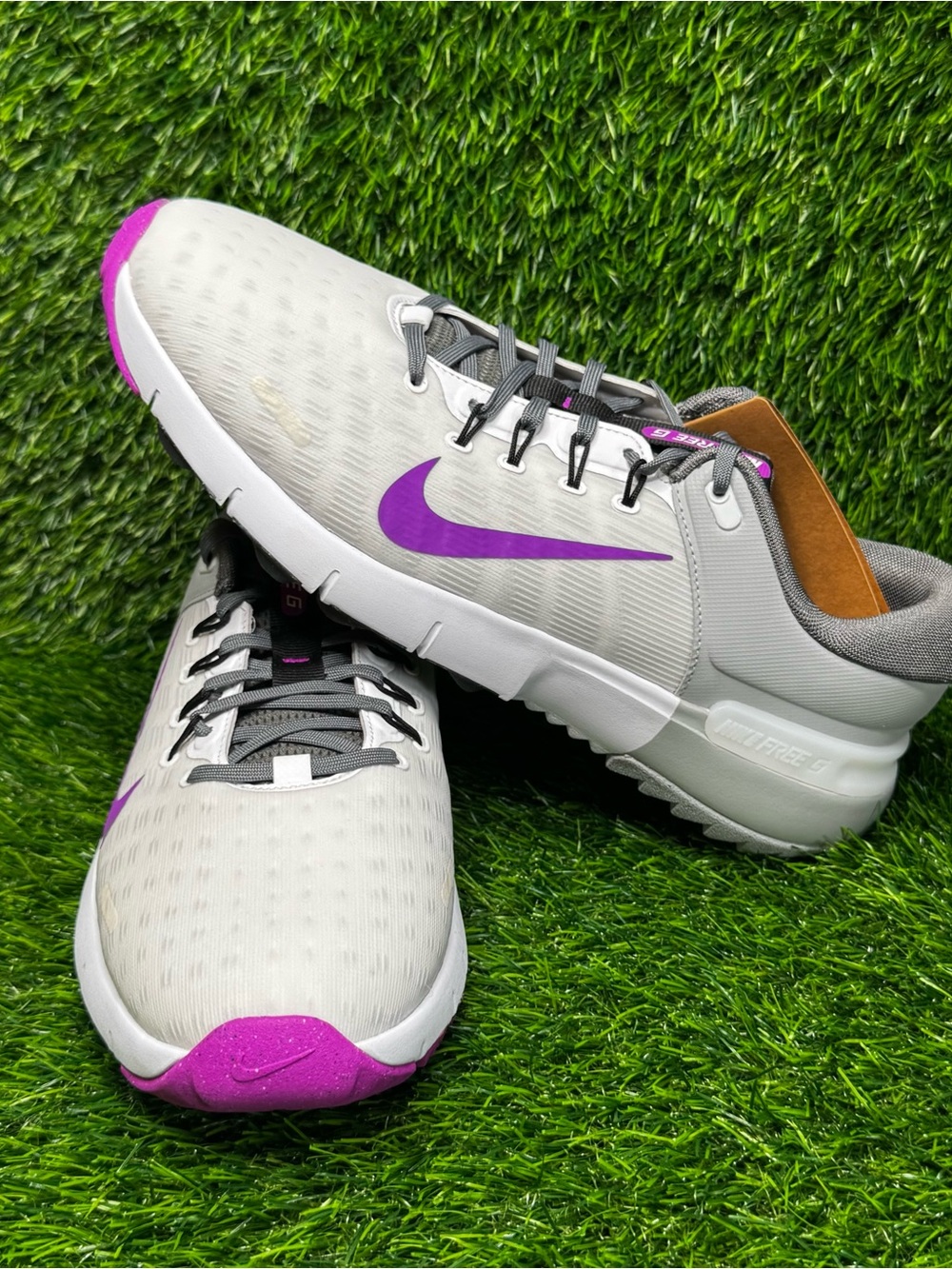 Size 10 - Mens Nike Free Iron Grey Vivid Purple Spikeless Golf Shoes FN0332-104